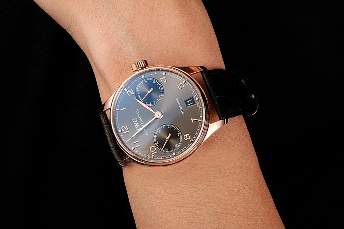 IWC Portuguese Dark Grey Dial Gold Case Black Leather Bracelet new124533