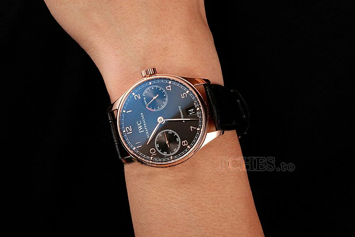 IWC Portuguese Black Dial Gold Case Black Leather Bracelet new124534