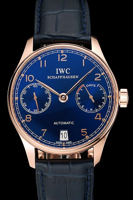 IWC Portuguese Blue Dial Gold Case Blue Leather Bracelet new124535