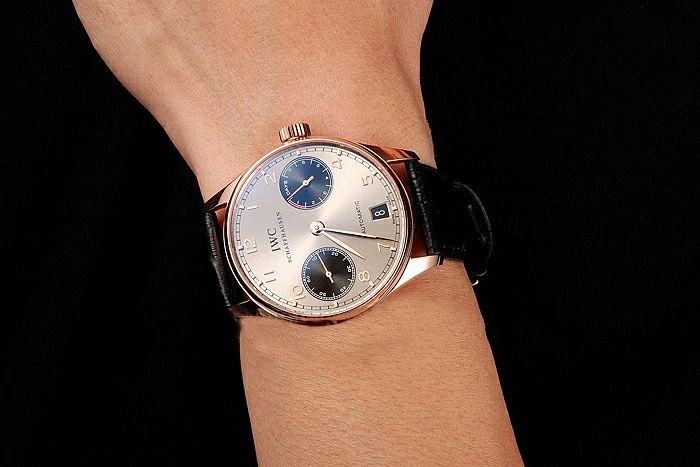 IWC Portuguese Grey Dial Black Subdials Black Leather Bracelet new124536
