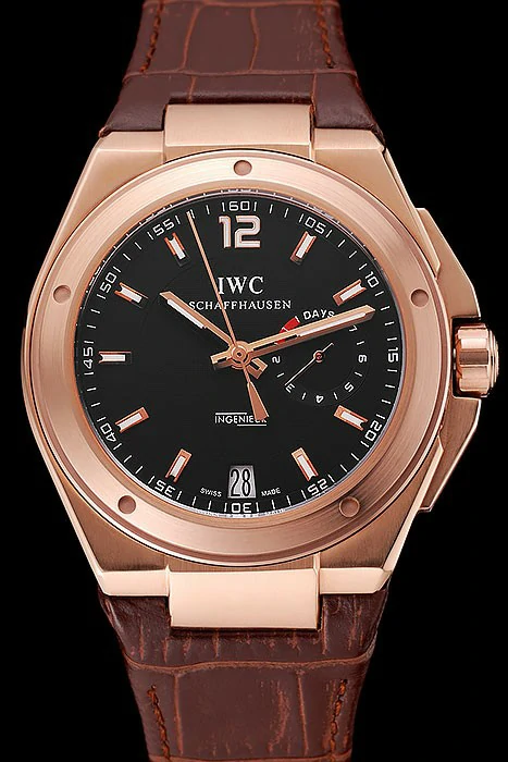 IWC Big Ingenieur 7 Day Power Reserve Black Dial Rose Gold Case Brown Leather Bracelet new124537