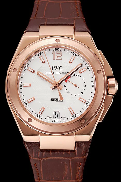 IWC Big Ingenieur 7 Day Power Reserve White Dial Rose Gold Case Brown Leather Bracelet new124538