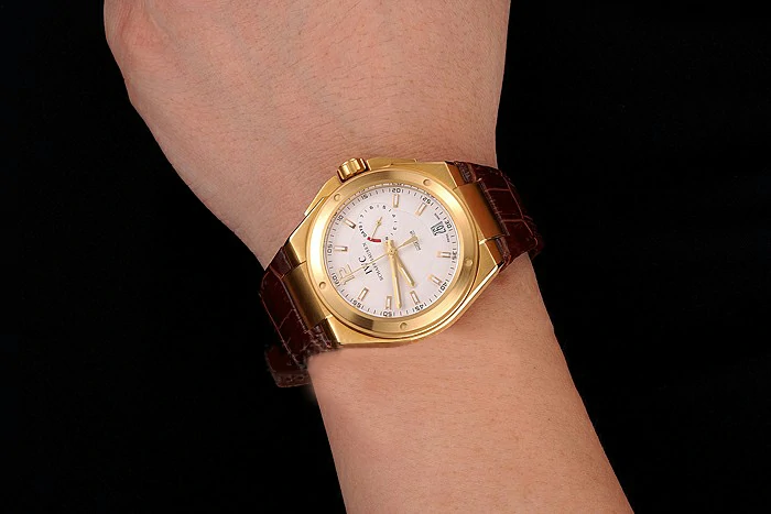 IWC Big Ingenieur 7 Day Power Reserve White Dial Gold Case Brown Leather Bracelet new124539