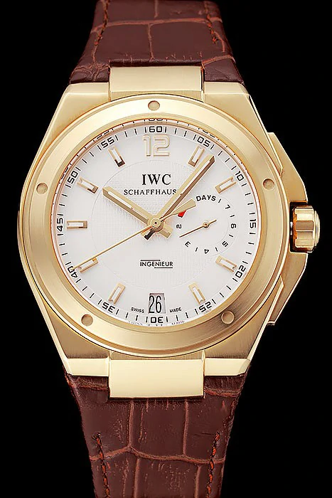IWC Big Ingenieur 7 Day Power Reserve White Dial Gold Case Brown Leather Bracelet new124539