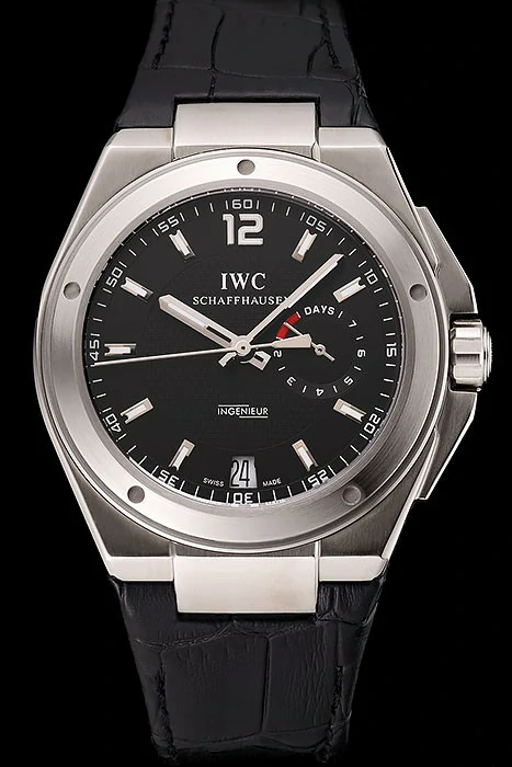 IWC Big Ingenieur 7 Day Power Reserve Black Dial Silver Case Black Leather Bracelet new124541