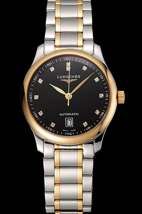 Longines Master Black Dial Diamond Hour Markers Two Tone Stainless Steel Bracelet new124548
