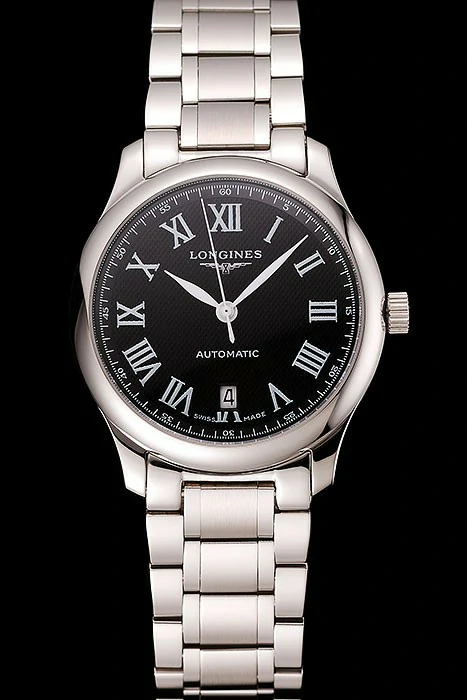 Longines Master Black Dial Roman Numerals Hour Markers Stainless Steel Bracelet new124549