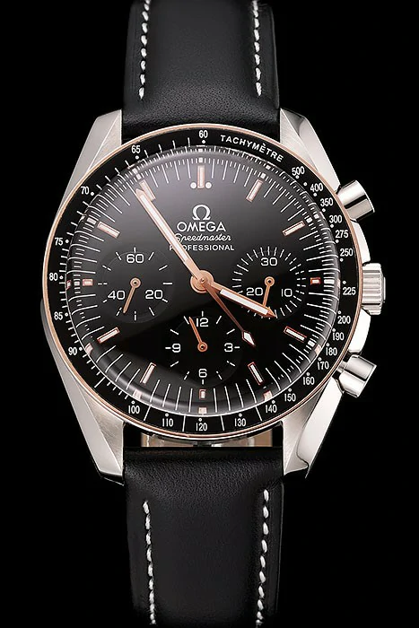 Omega Speedmaster Professional Black Dial Gold Accents Black Leather Bracelet new124553