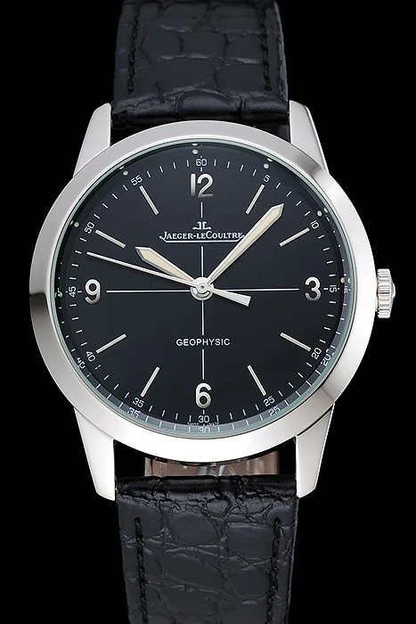 Jaeger LeCoultre Geophysic Black Dial Silver Case Black Leather Bracelet new124888