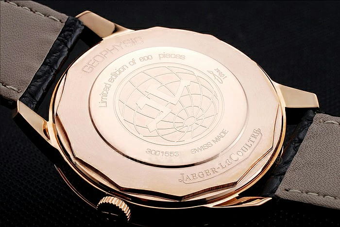 Jaeger LeCoultre Geophysic Black Dial Gold Diamond Case Black Leather Bracelet new124889