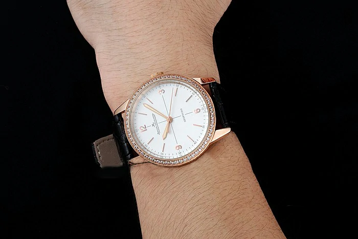 Jaeger LeCoultre Geophysic White Dial Gold Diamond Case Black Leather Bracelet new124890