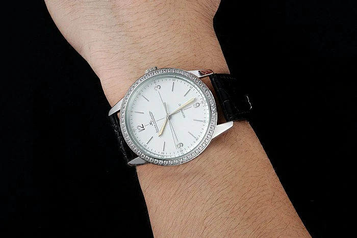Jaeger LeCoultre Geophysic White Dial Silver Diamond Case Black Leather Bracelet new124891