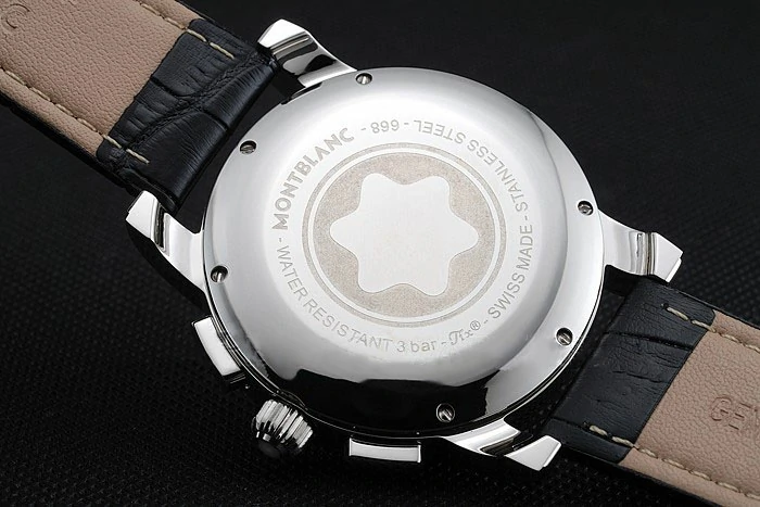 Montblanc Chronograph White Dial Black Leather Bracelet Silver Case new125121