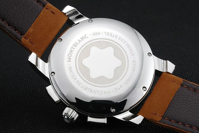 Montblanc Chronograph White Dial Brown Suede Leather Bracelet Silver Case new125122