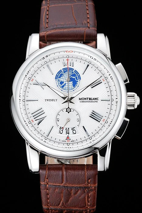 Montblanc Twinfly Chronograph White Dial Brown Leather Bracelet new125124