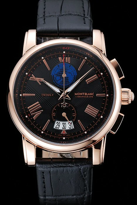 Montblanc Twinfly Chronograph Black Dial Black Leather Bracelet new125125