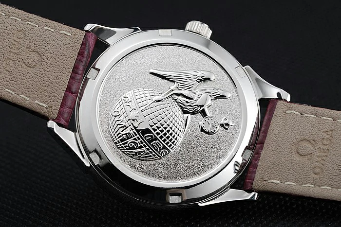 Omega DeVille Prestige Dark Red Dial Silver Diamond Case Dark Red Leather Bracelet new125128