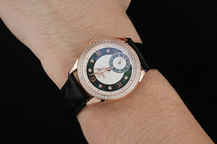 Omega DeVille Prestige Black Dial Gold Diamond Case Black Leather Bracelet new125130