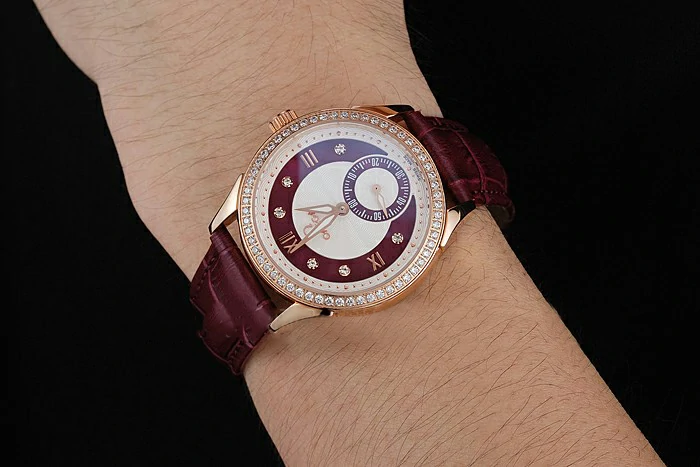 Omega DeVille Prestige Dark Red Dial Gold Diamond Case Dark Red Leather Bracelet new125131