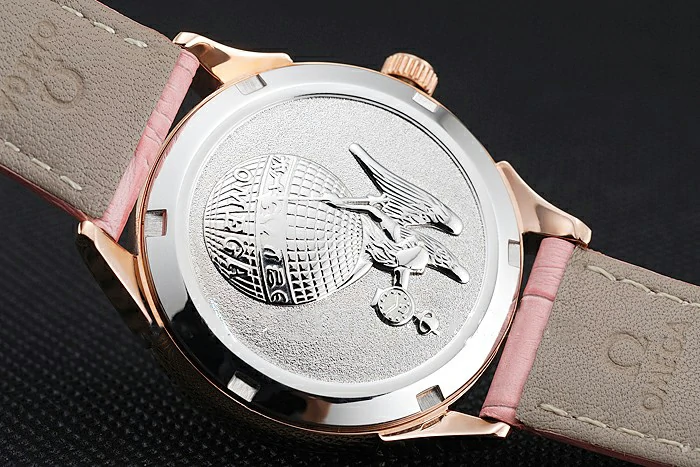 Omega DeVille Prestige Pink Dial Gold Diamond Case Pink Leather Bracelet new125132