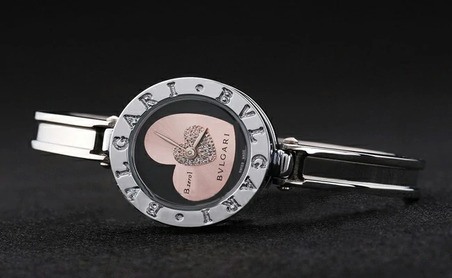 Bvlgari B.ZERO1 Black And Pink Heart Diamond Dial Stainless Steel Bracelet new2671