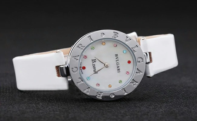 Bvlgari B.ZERO1 White Dial Multicolor Diamond Numerals White Leather Bracelet new2721