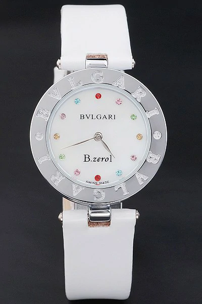 Bvlgari B.ZERO1 White Dial Multicolor Diamond Numerals White Leather Bracelet new2721