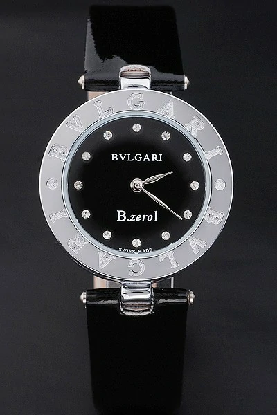 Bvlgari B.ZERO1 25mm Black Dial Stainless Steel Case Black Bezel Black Leather Bracelet new2741
