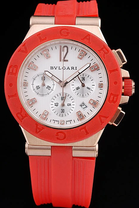 Bvlgari Diagono 36mm White Dial Red Rubber Bracelet new56082
