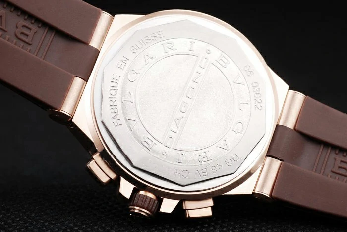 Bvlgari Diagono 36mm White Dial Rose Gold Case Brown Rubber Bracelet new56282