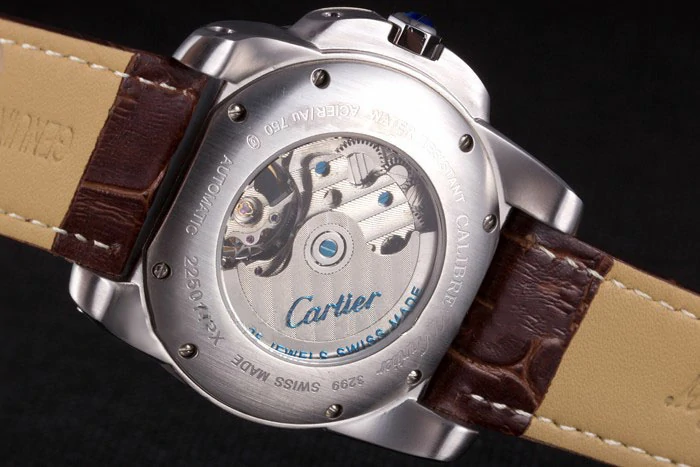 Cartier Calibre Flying Tourbillon White Dial Stainless Steel Case Brown Leather Bracelet new56322