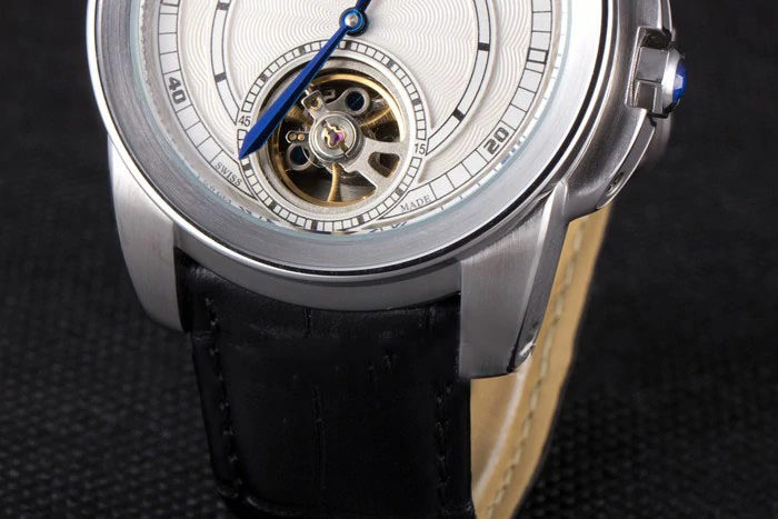 Cartier Calibre Flying Tourbillon White Dial Stainless Steel Case Black Leather Bracelet new56332