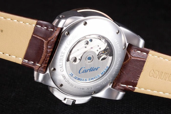 Cartier Calibre Flying Tourbillon White Dial Two Tone Case Brown Leather Bracelet new56342