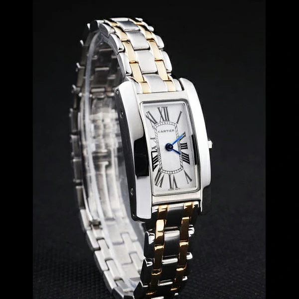 Cartier Tank Americaine 21mm White Dial Stainless Steel Case Two Tone Bracelet new57543
