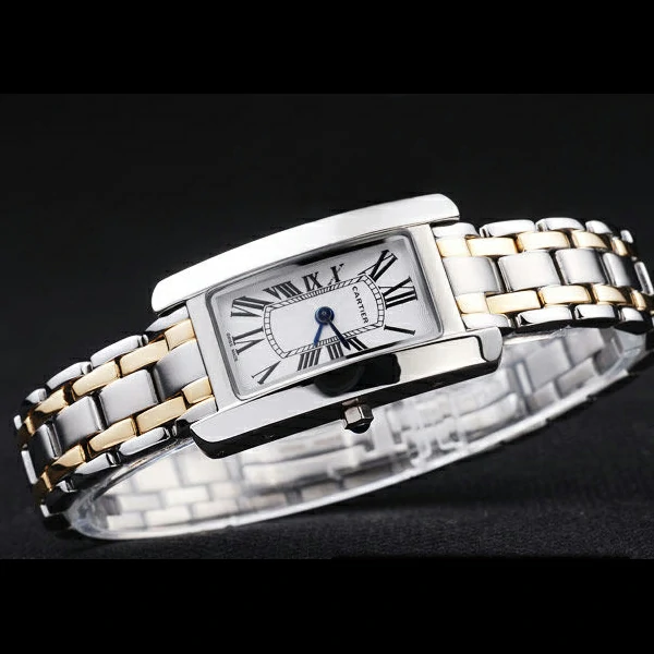 Cartier Tank Americaine 21mm White Dial Stainless Steel Case Two Tone Bracelet new57543