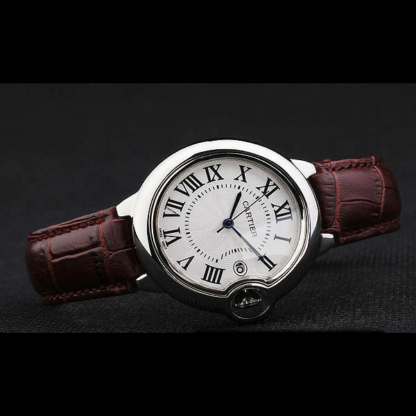 Cartier Ballon Bleu 42mm White Dial Stainless Steel Case Brown Leather Bracelet new57559
