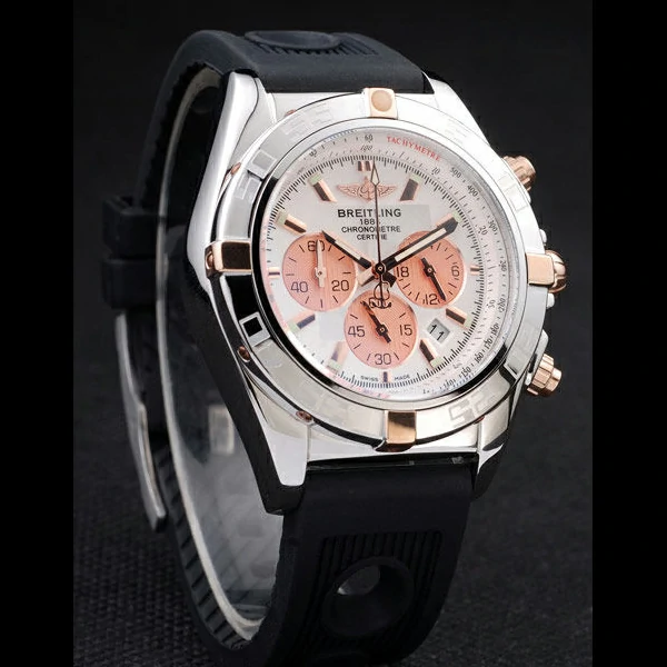 Breitling Chronomat Rose Gold Highlight Ribbed Black Rubber Strap White Dial new58051