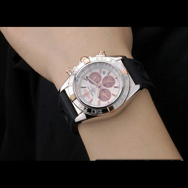 Breitling Chronomat Rose Gold Highlight Ribbed Black Rubber Strap White Dial new58051