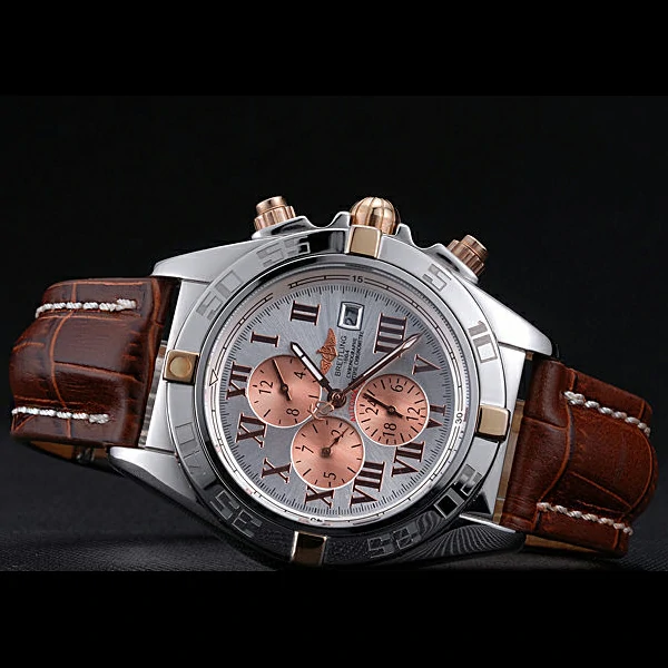 Breitling Chronomat Rose Gold Highlight Brown Leather Strap Roman Number White Dial new58059