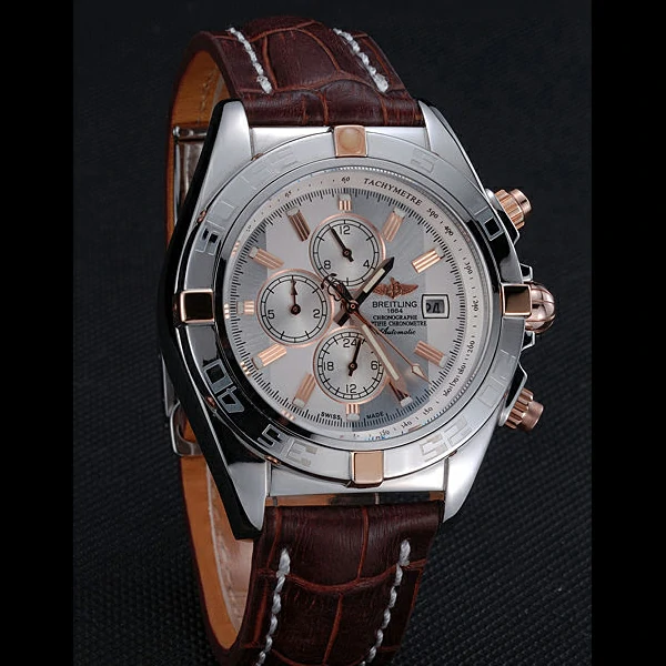 Breitling Chronomat Yellow Gold Highlight Brown Leather Strap White And Grey Dial new58060