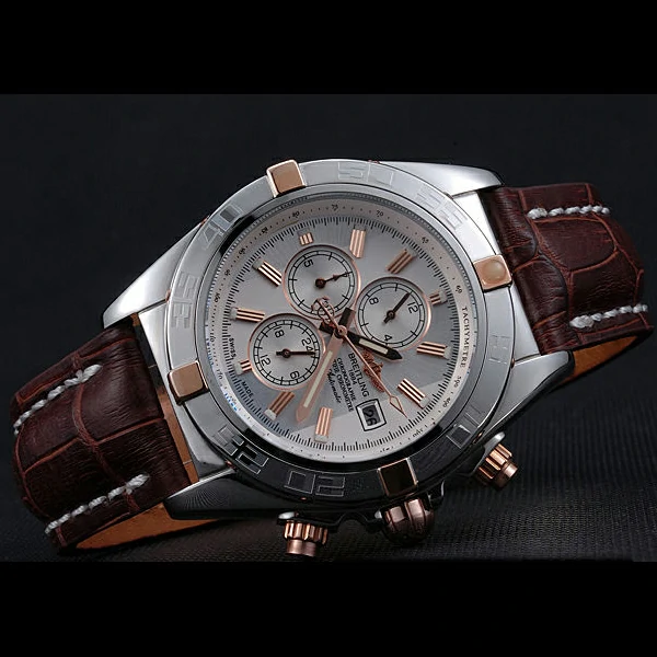 Breitling Chronomat Yellow Gold Highlight Brown Leather Strap White And Grey Dial new58060