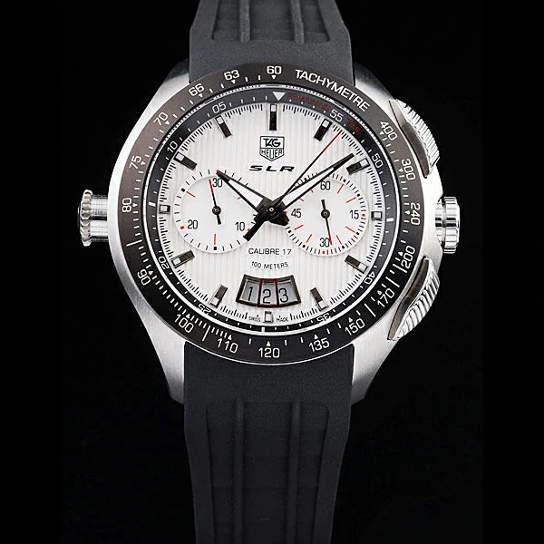 Tag Heuer SLR Tachymeter Bezel Black Rubber Strap White Dial new58074