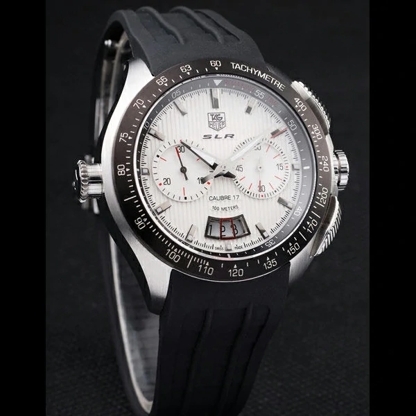 Tag Heuer SLR Tachymeter Bezel Black Rubber Strap White Dial new58074