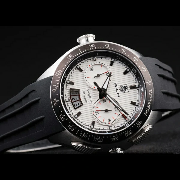 Tag Heuer SLR Tachymeter Bezel Black Rubber Strap White Dial new58074