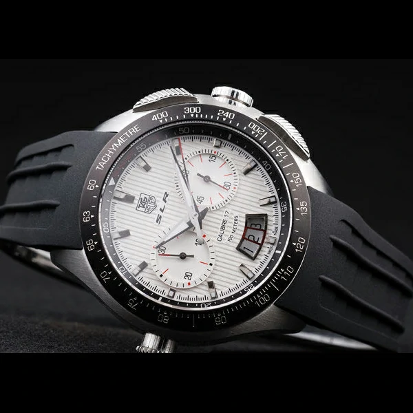 Tag Heuer SLR Tachymeter Bezel Black Rubber Strap White Dial new58074