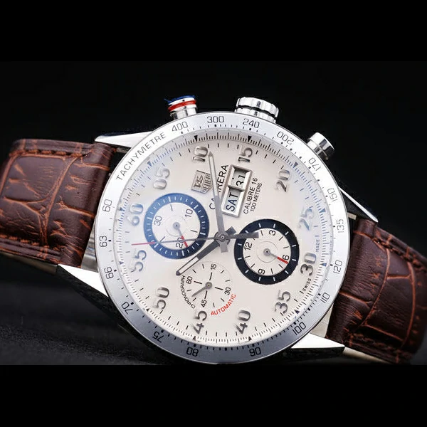 Tag Heuer Carrera Tachymeter Bezel Dark Brown Leather Strap White Dial new58077