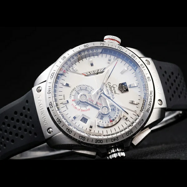 Tag Heuer Carrera Tachymeter Bezel Perforated Black Rubber Strap White Dial new58078