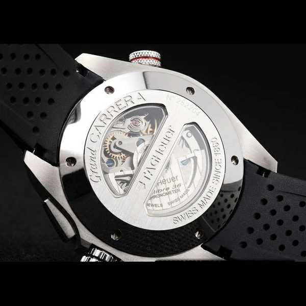 Tag Heuer Carrera Tachymeter Bezel Perforated Black Rubber Strap White Dial new58078