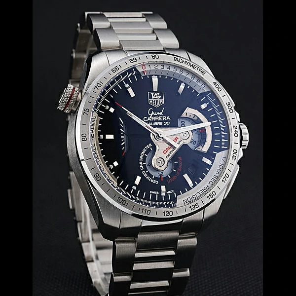 Tag Heuer Carrera Tachymeter Bezel Stainless Steel Black Dial new58080