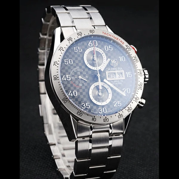 Tag Heuer Carrera Tachymeter Bezel Stainless Steel Checkered Brown Dial new58081